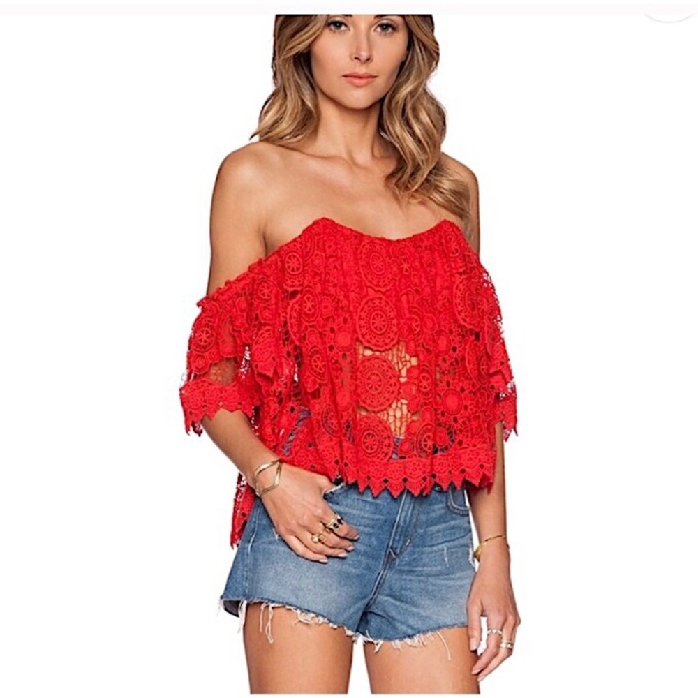 Red Lace off the Shoulder Top, TULAROSA